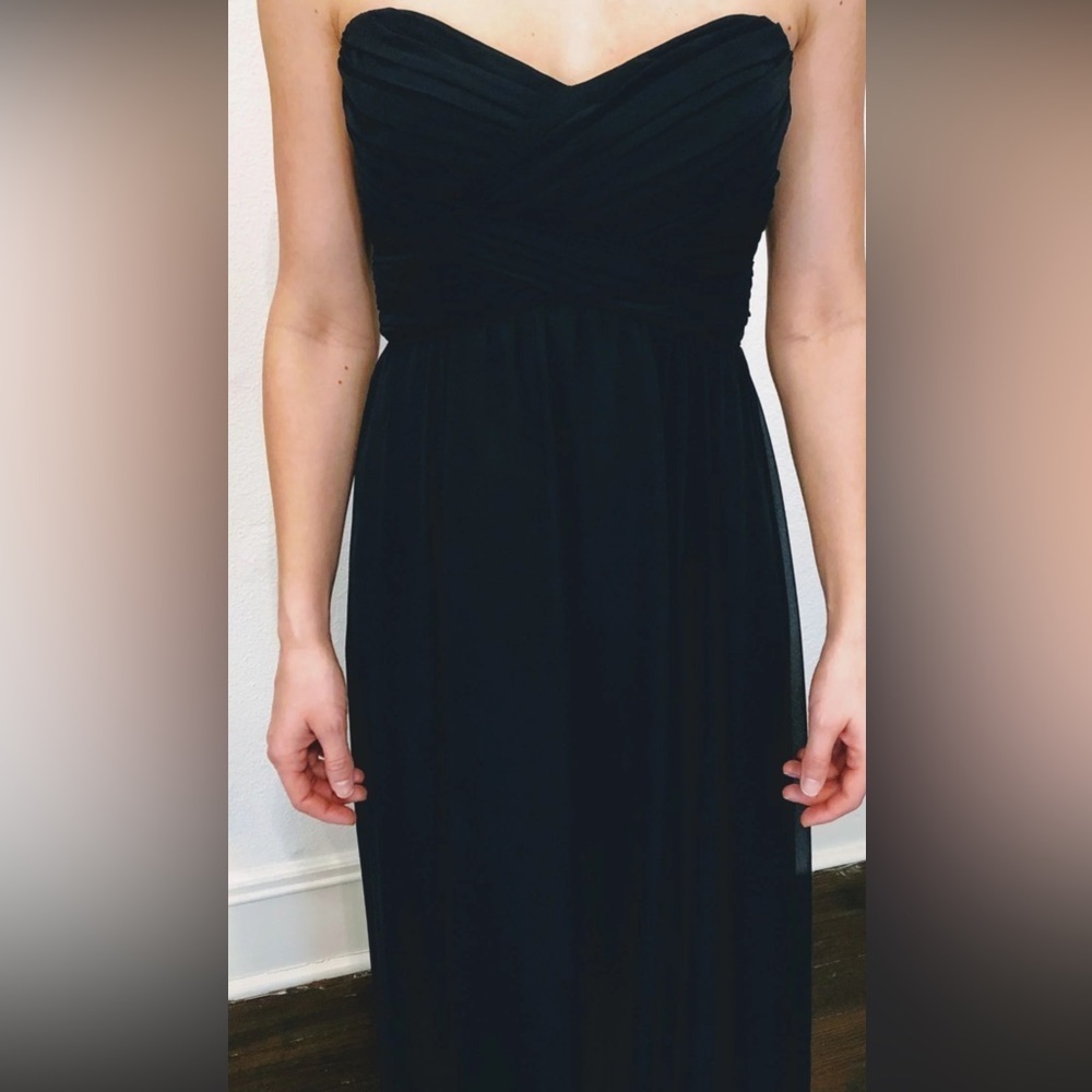 Amsale Black Ruched Sweetheart Gown bridesmaid black tie